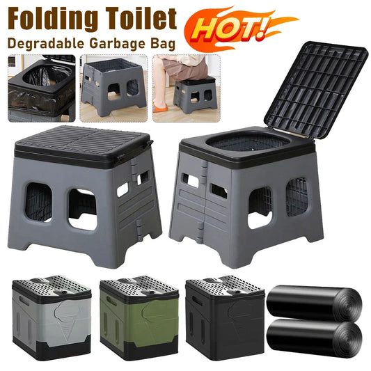 Portable Folding Camping Toilet with Lid – Compact Travel Potty for Car, Tent, or RV