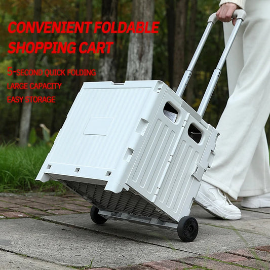 Foldable Rolling Shopping Cart – Portable Pull Crate with Handle & Wheels for Groceries, Travel, Outdoor Storage (Gray)