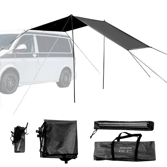 NIGHTKIST Campervan Sun Canopy Awning – Waterproof, Fire Retardant, Adjustable Poles, 6m² Shelter